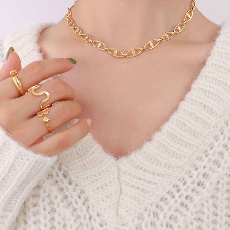 18K Gold Geometric Design Luxury Bracelet Necklace Set - Damned Threads